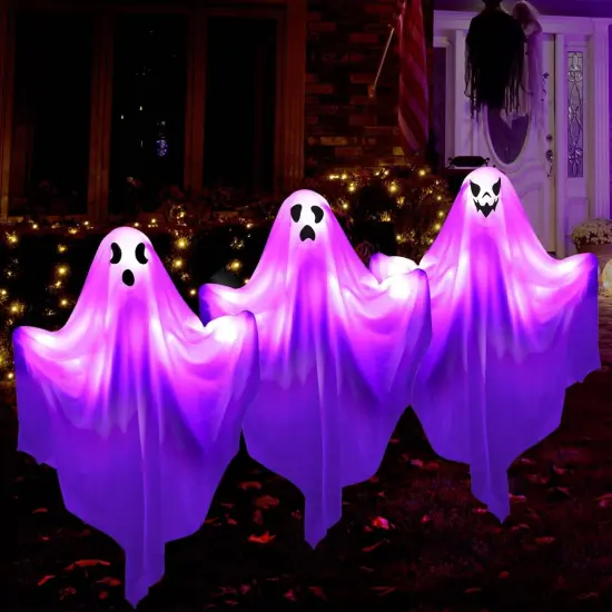 [8Light-Modes] 3 Halloween Ghost Light Stakes - Purple {3}
