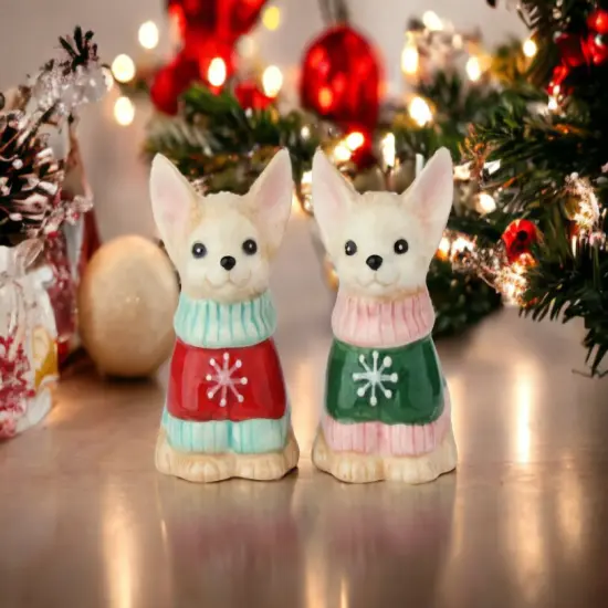Ceramic Christmas Chihuahua Dog Salt And Pepper Shakers, Gift for Her, Gift for Mom, Kitchen D&eacute;cor, Gift for Dog Lover {1}