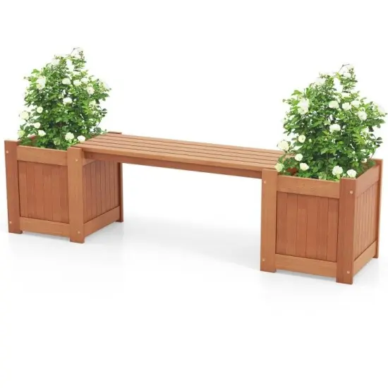 Outdoor Wooden Planter Box with Bench for Comfortable Gardening {1}