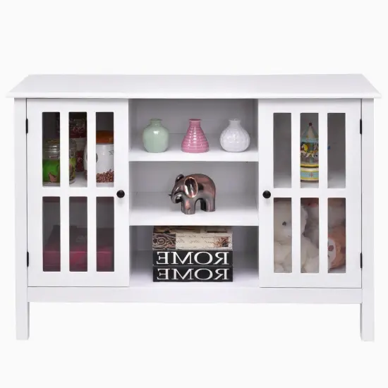 Modern White Sofa Table Cabinet with Glass Panel Doors and Storage Shelves for Living Room {5}