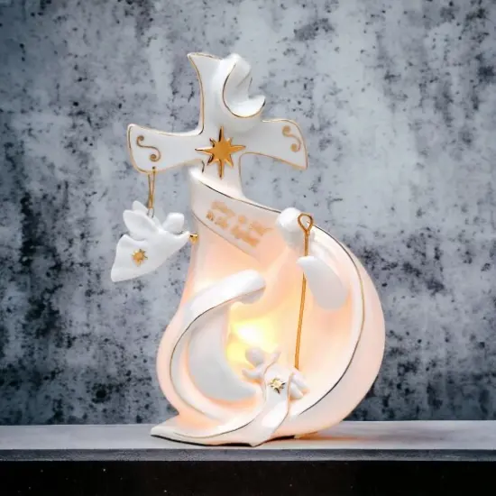 Ceramic Holy Family Nativity Cross Night Light, Home Décor, Religious Décor, Religious Gift, Church Décor, Baptism Gift {2}