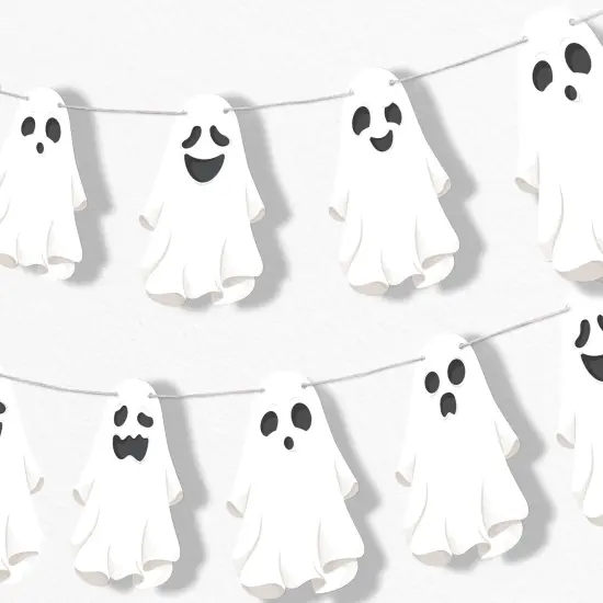 Big Dot of Happiness Spooky Ghost Garland Banner, Halloween Party Decorations Backdrop, 30 Feet of Cord, 15 Paper Ghost Shapes {1}
