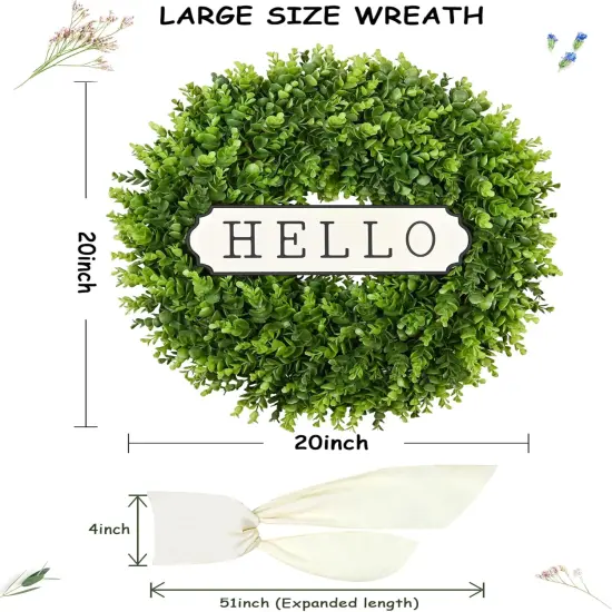 20'' Artificial Boxwood Spring Wreath - Green {5}