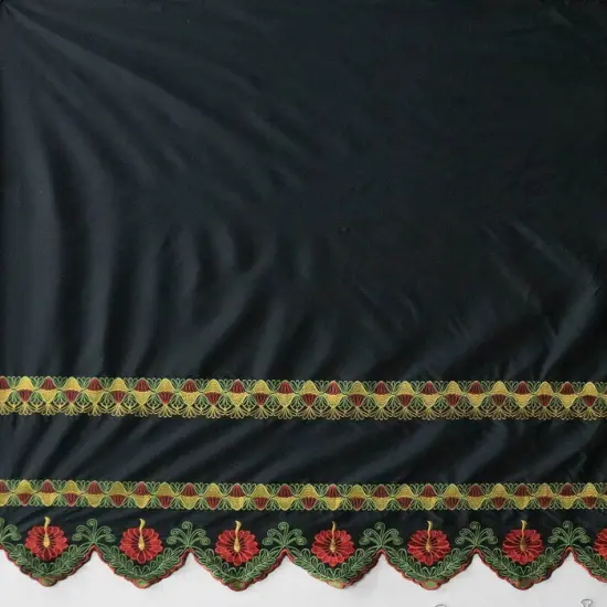 1 Yard Single Anthurium Embroidered Border Polyester Fabric, 56 Inches Width Purple {4}