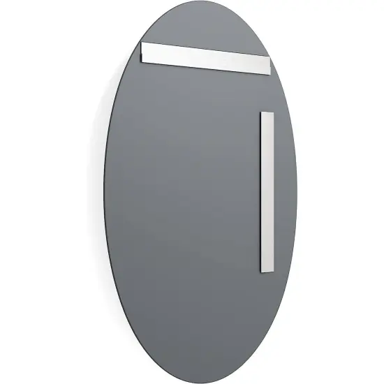 Silver Oval Glass Frameless Vanity Wall Mirror with Beveled Edge and Flush Mount {3}