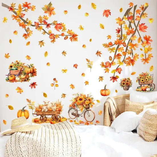 Maple Leaves Wall Decals - Fall Tree Branch Stickers With Yellow Leaf {3}