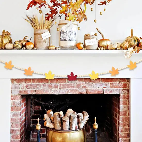 4.2 FT Autumn Wooden Beads Garland with Maple Leaf Charms {5}