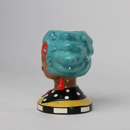 Ceramic African American Lady with Blue Hair Makeup Brush, Utensil Holder, Home Décor, Gift for Her, Mom, Friend, or Coworker, Vanity Décor {4}