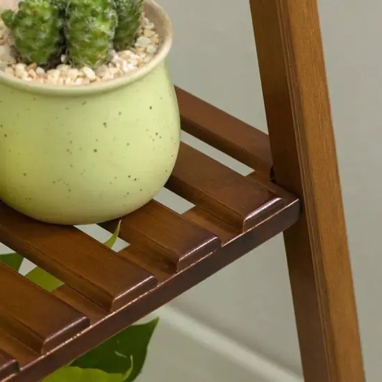 Modern Wood 4 Tier Pyramidal Plant Stand for Indoor Corner Display {3}