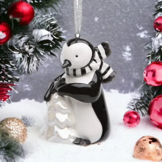Hand Painted Ceramic Penguin With Christmas Tree Ornament, Home D&eacute;cor, Gift for Her, Gift for Mom, Kitchen D&eacute;cor, Christmas D&eacute;cor {1}