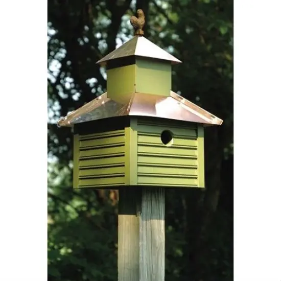 Pinion Green Cypress Birdhouse with Copper Roof Rooster Finial and Ventilation {1}