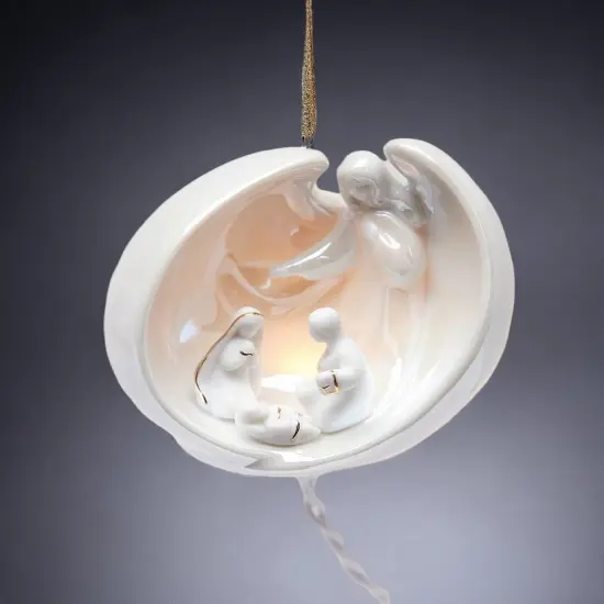 Ceramic Christmas Decor Guardian Angel With Holy Family Ornament, Home Décor, Religious Décor, Religious Gift, Church Décor, Baptism Gift {2}