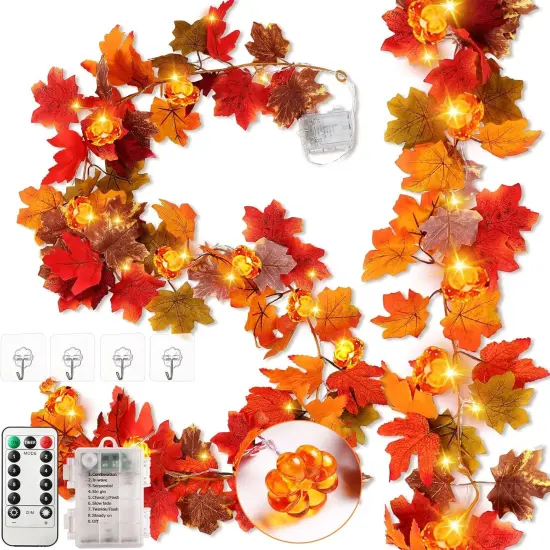 Pumpkin Lights Maple Leaves Garland - Colorful {1}