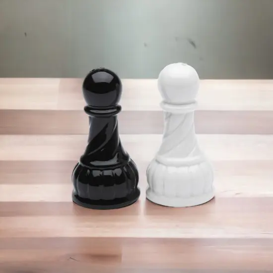 Ceramic Black and White Pawn Chess Piece Salt and Pepper Shakers, Home D&eacute;cor, Gift for Him, Gift for Dad, Kitchen D&eacute;cor, Game Room Decor {2}
