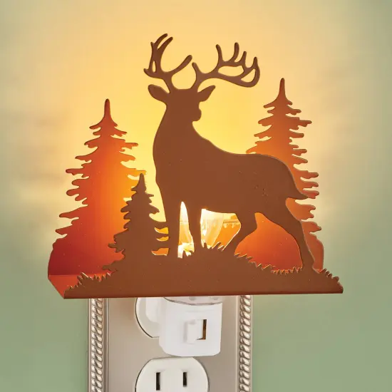 Collections Etc Metal Deer in Forest Silhouette Plug-In Night Light {2}