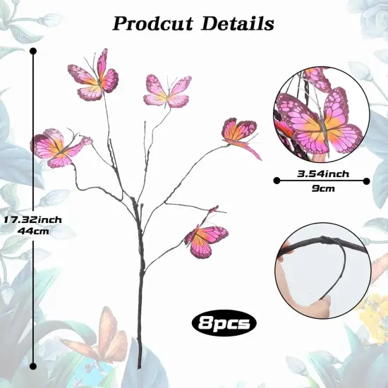 8 Pack 5-head Artificial Butterfly Branches {3}