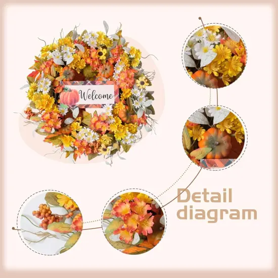 22 Inch Fall Wreaths for Front Door Outside, Pumpkin Sunflowers {2}