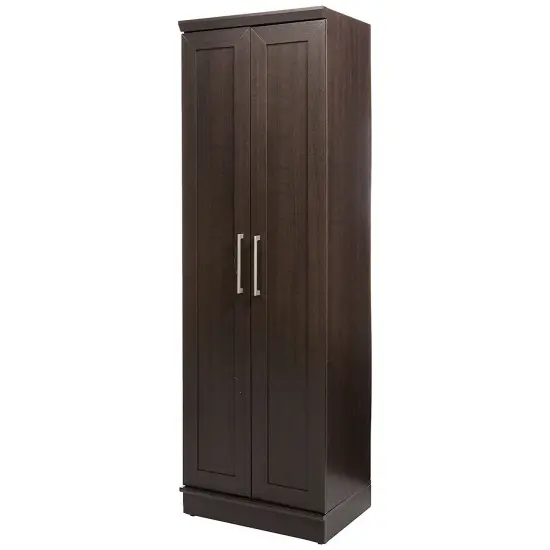 Dark Brown Oak Bedroom Wardrobe Cabinet with Keyboard Tray Charging Station and Storage Organizer {1}