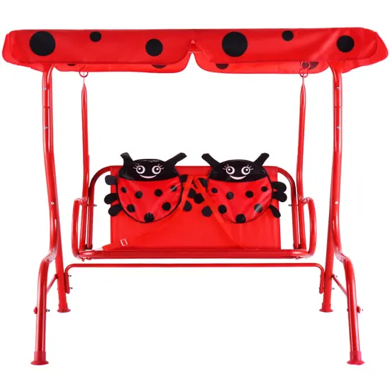 Costway Kids Patio Swing Chair Children Porch Bench Canopy 2 Person Yard Furniture red {3}