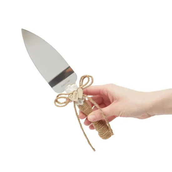 4 Piece Rustic-Style Wedding Cake Knife and Server Set with Champagne Glasses for Bride and Groom, Farmhouse Theme Reception, Country Decorations Multicolor {6}