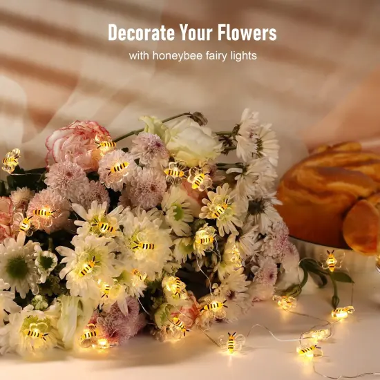 Bee Lights Room Decor, 10ft 30 LED Cute Bee String Fairy Lights Battery Operated, Honey Bee Gifts for Women Girls, Bee Decorations for Bedroom Plants Patio Party Wedding Party Xmas {5}