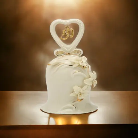 Hand Crafted Ceramic Ivory Orchid Flower Bell, 50th Wedding Anniversary Party Decor, Golden Anniversary Milestone Gift, Decorative Bell, Celebration, Make A Toast {1}