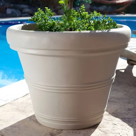 Cream Resin Weatherproof Round Planter Pot with Drainage Holes {1}