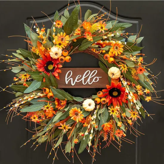 24 Inch Fall Wreaths with Hello Sign {1}
