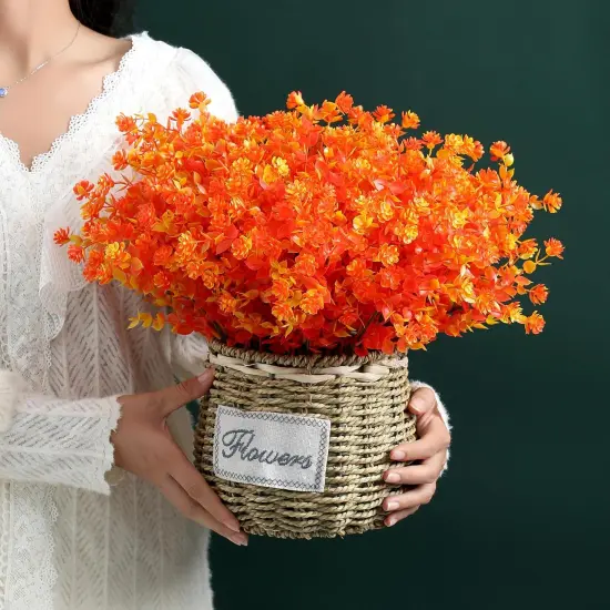 Artificial Fall Flowers Mums for Outdoor - (8Pcs,Orange) {2}