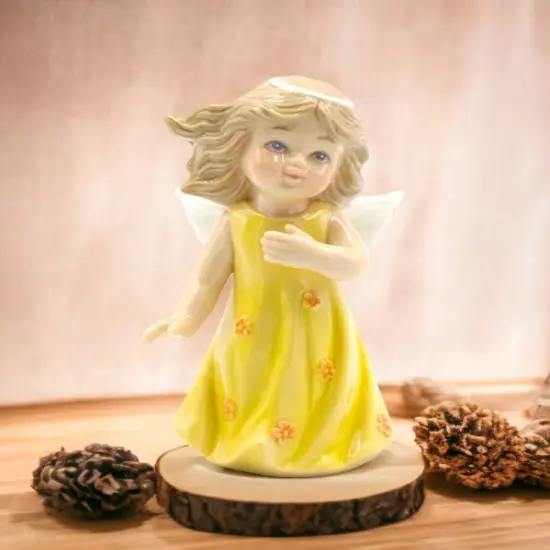 Ceramic Angel In Yellow Dress Figurine, Religious D&eacute;cor, Religious Gift, Church D&eacute;cor, Church Gift, Baptism Gift {1}