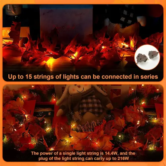 Thanksgiving Decorations Maple Leaf String Lights Plug in, 8ft Leaves Garland {3}