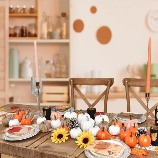 80Pcs Artificial Pumpkins Maple Harvest Fall Decoration, 30Pcs Fall Pumpkins and 50Pcs Maple Leaves for Autumn Thanksgiving Harvest Home Decor {6}