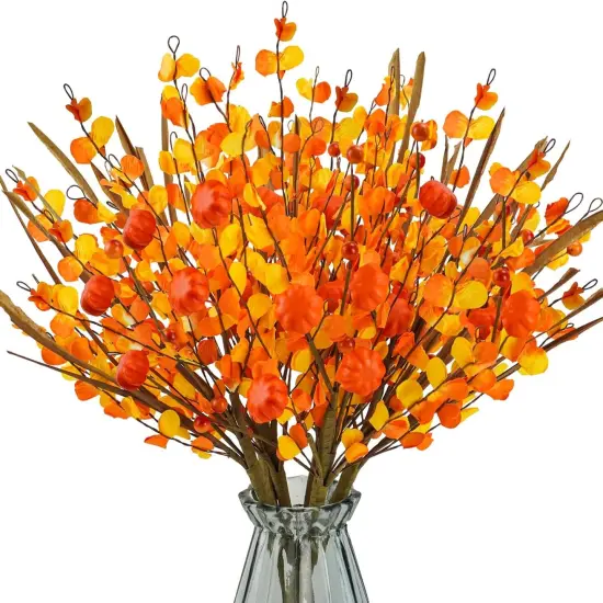 6 Pcs 17.3&rdquo; Fall Floral Stems with Pumpkins {1}