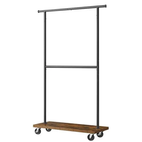 Industrial Style Extendable Garment Rack with Shelves and Wheels Heavy Duty Clothes Organizer {1}