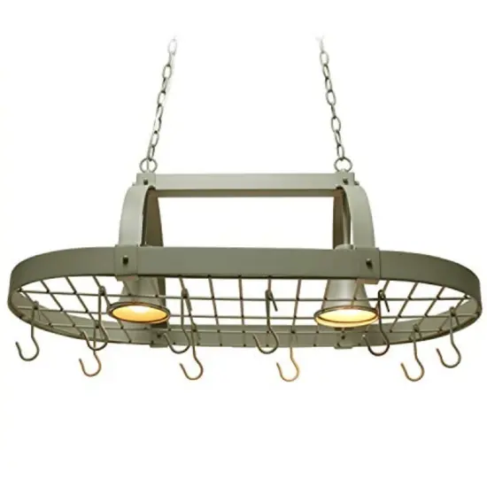 Ceiling Mounted Pot Rack with 2 Lights and 10 Hooks in Slate Finish {1}