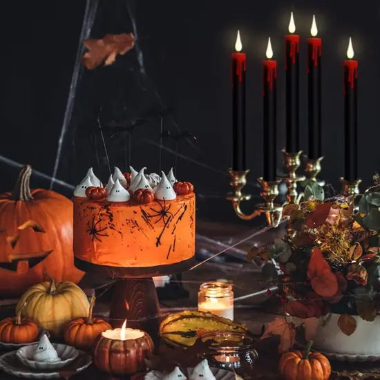 4-Pack Black Flameless Taper Candles &ndash; LED Halloween Decor with Remote & Timer, Battery Operated {6}