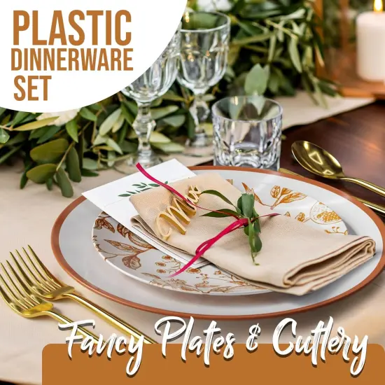 Plastic Dinnerware Set &ndash; 100 & 200PCS Options for 20 Guests, Includes Plates & Silverware for Wedding or Party {4}