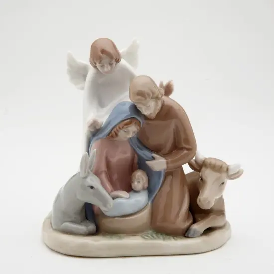 Ceramic Mini Size Angel With Holy Family Nativity Figurine, Home Décor, Religious Décor, Religious Gift, Church Décor, Baptism Gift {3}