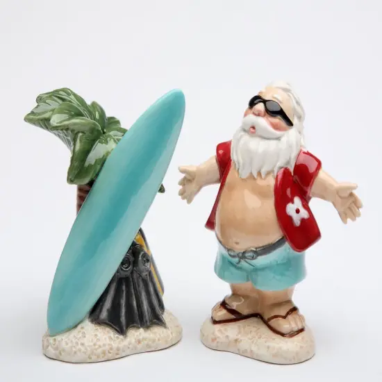 Ceramic Christmas Hawaiian Surfing Santa Salt & Pepper Shakers, Home Décor, Gift for Her, Gift for Mom, Kitchen Décor, Christmas Décor {3}