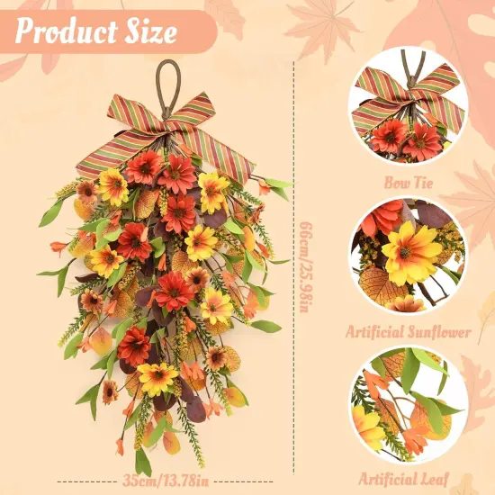 2Pcs Artificial Fall Floral Hanging Wreath {3}