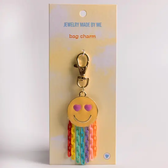 Enamel Happy Face Bag Charm Clip with Rainbow Chain Fringe {1}