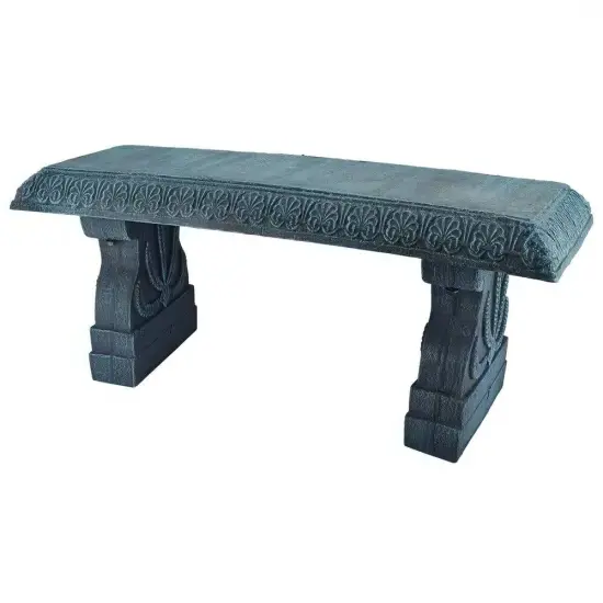 Fiber Clay Resin Outdoor Bench with Flower Engraved Design Perfect for Deck or Patio Garden Grey {6}