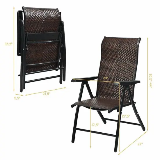 Dark Brown Folding Patio Chair with Adjustable Backrest and Armrests {5}