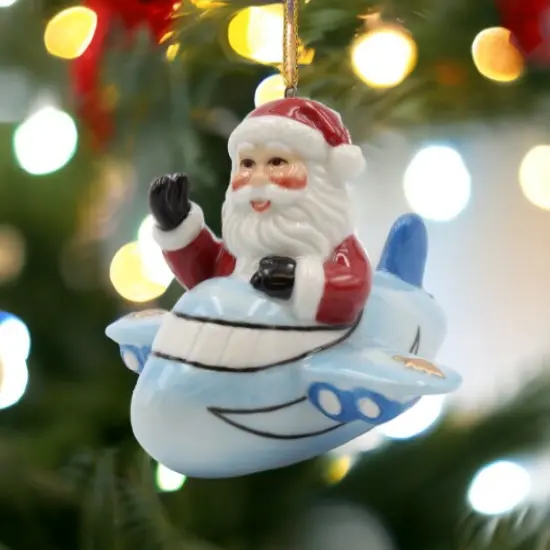 Ceramic Santa Ornament in Blue Airplane, Home D&eacute;cor, Gift for Her, Gift for Him, Gift for Pilot, Kitchen D&eacute;cor, Christmas D&eacute;cor {2}