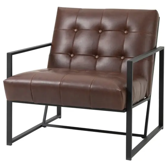 Retro Faux Leather Accent Chair with Metal Frame and Tufted Cushion for Living Room or Office {1}