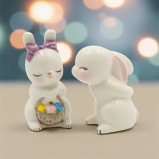 Ceramic Cute Easter Bunny Rabbit Couple Salt and Pepper Shakers, Home D&eacute;cor, Gift for Her or Mom, Kitchen D&eacute;cor, Spring or Easter D&eacute;cor {1}