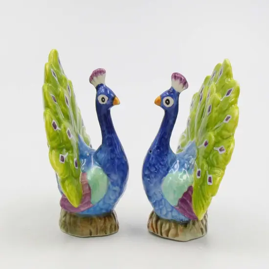 Hand Painted Ceramic Blue Peacock Salt And Pepper Shakers, Home D&eacute;cor, Gift for Her, Gift for Mom, Kitchen D&eacute;cor, Birdwatcher Gift {4}