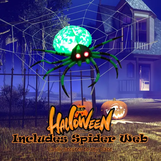 Costway 5 FT Long Halloween Inflatable Spider with White Net Yard Decor w/Rotating Light {2}