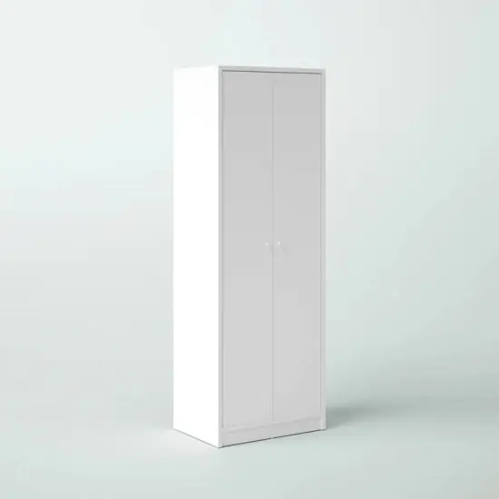 Modern White 2-Door Wardrobe Armoire Cabinet with Clothes Hanging Rod {1}