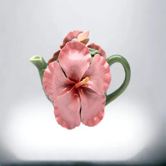 Ceramic Pink Hibiscus Flower Teapot, Gift for Her, Gift for Mom, Kitchen D&eacute;cor, Tea Party D&eacute;cor, Caf&eacute; D&eacute;cor, Kitchen Decor {2}